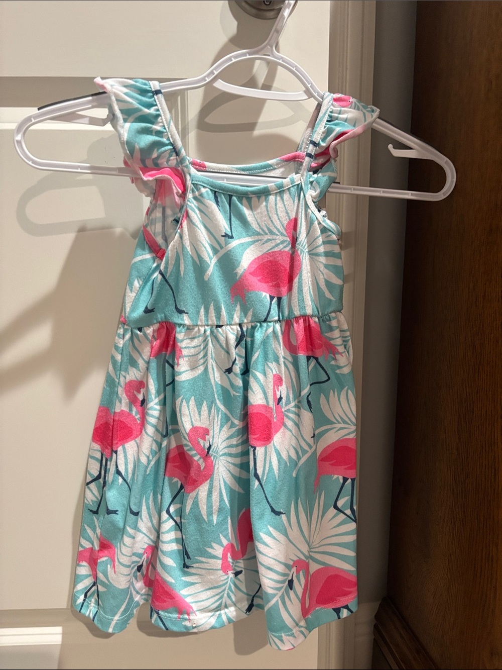 PatPat Aqua Sundress with Pink Flamingo Print